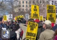 تظاهرات مخالفان جنگ طلبی آمریکا در واشنگتن